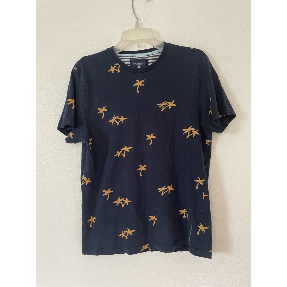 Denim & Flower Ricky Singh Mens All Over Print Palm Tree T-Shirt Blue Cotton M